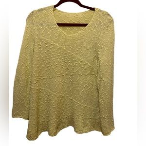 Chico’s Yellow Metallic Boucle Knit Textured Long Sleeve Sweater Size L